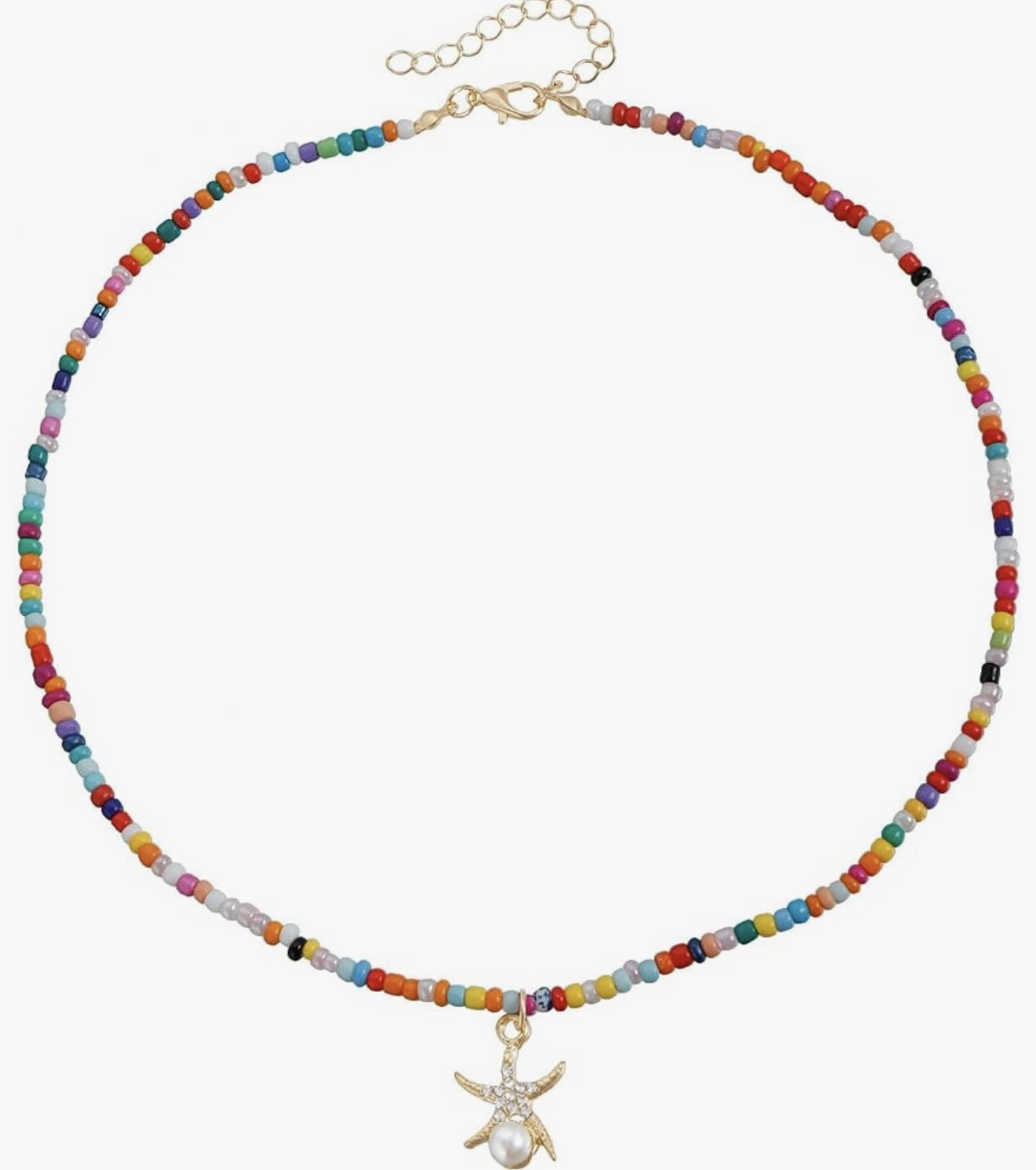 Boho Colorful Beaded Pearl Starfish Summer Chocker Necklace