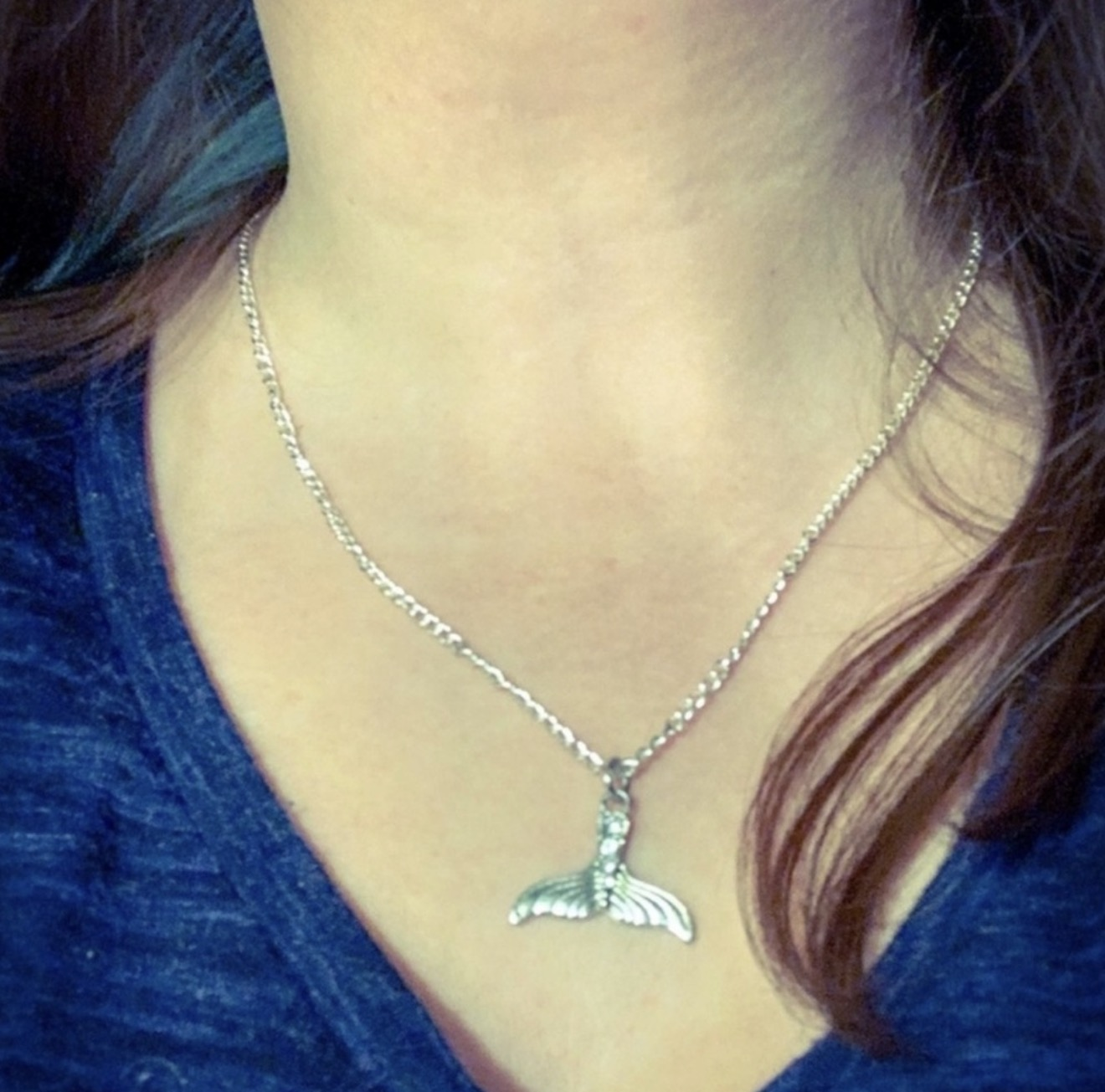 New Handmade Upcycled Sterling Silver Cubic Zirconium Mermaid Fin Necklace - Image 3