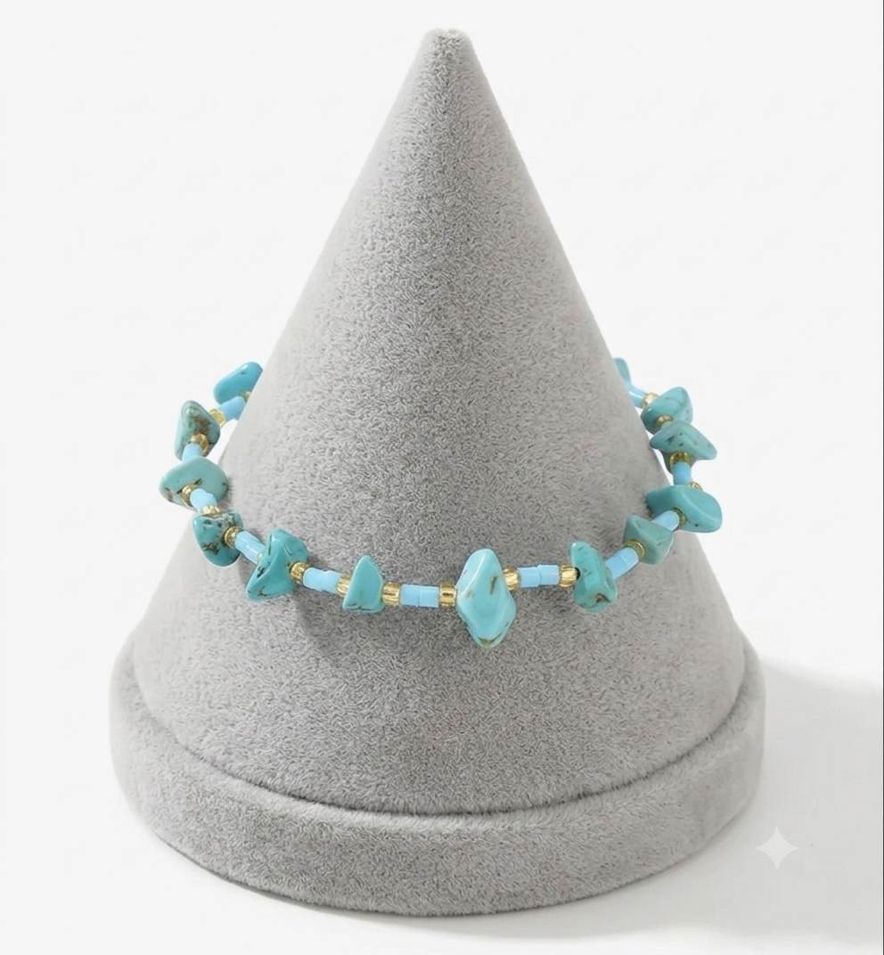 Genuine Turquoise Summer Beach Beaded Stretch Bracelet - Image 4
