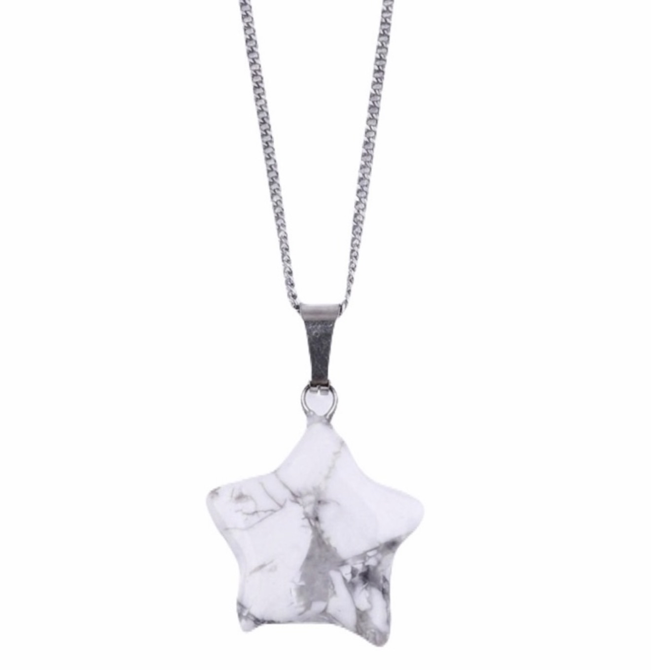 New Handmade White Grey Howlite Star Natural Gem S925 Sterling Silver Necklace