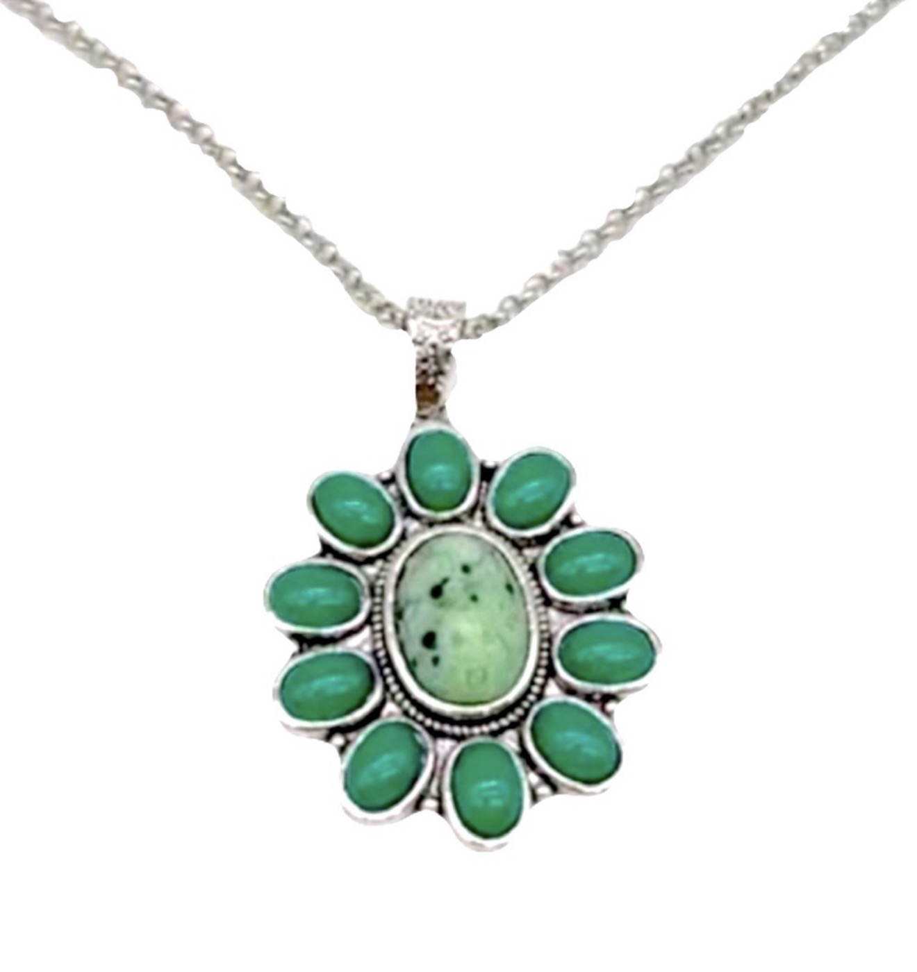 New Sterling Silver Natural Grossularite Garnet Green Chalcedony Boho Necklace