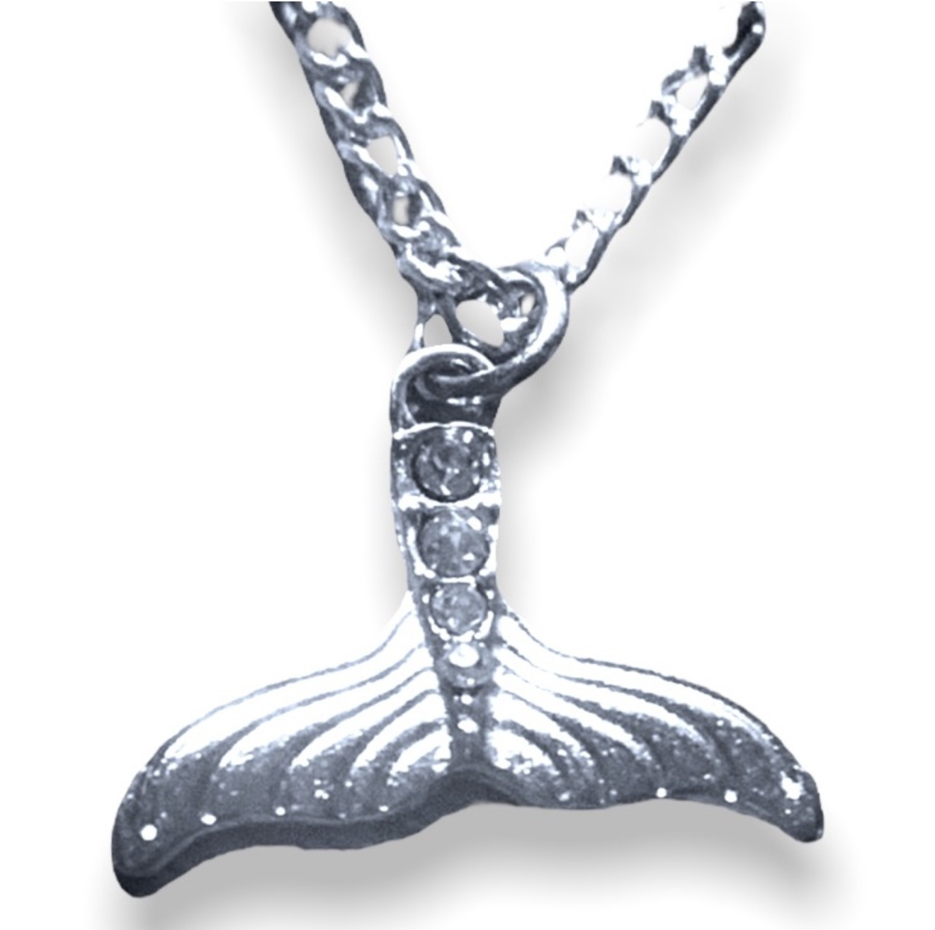 New Handmade Upcycled Sterling Silver Cubic Zirconium Mermaid Fin Necklace - Image 2