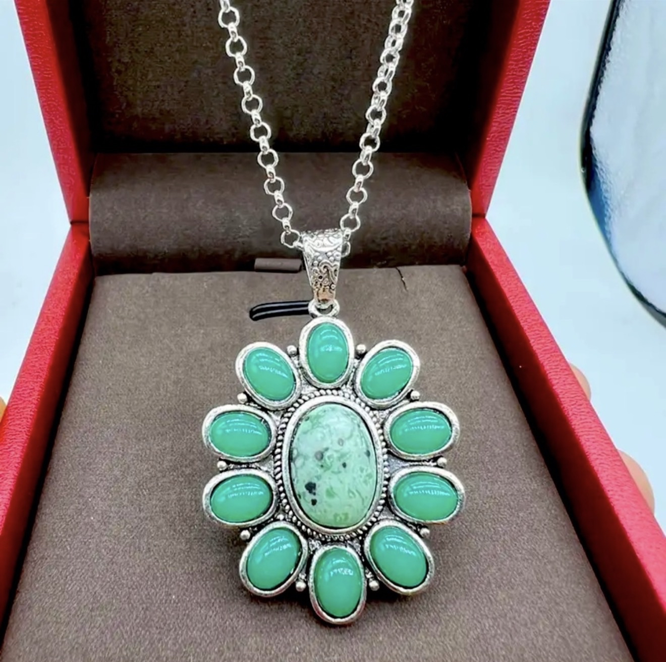 New Sterling Silver Natural Grossularite Garnet Green Chalcedony Boho Necklace - Image 2