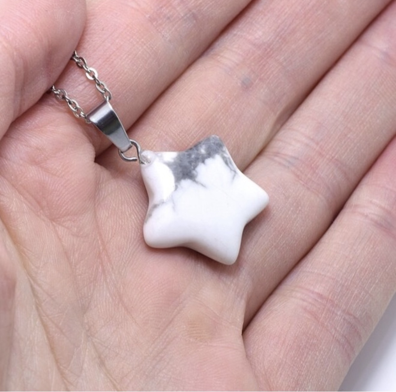 New Handmade White Grey Howlite Star Natural Gem S925 Sterling Silver Necklace - Image 2