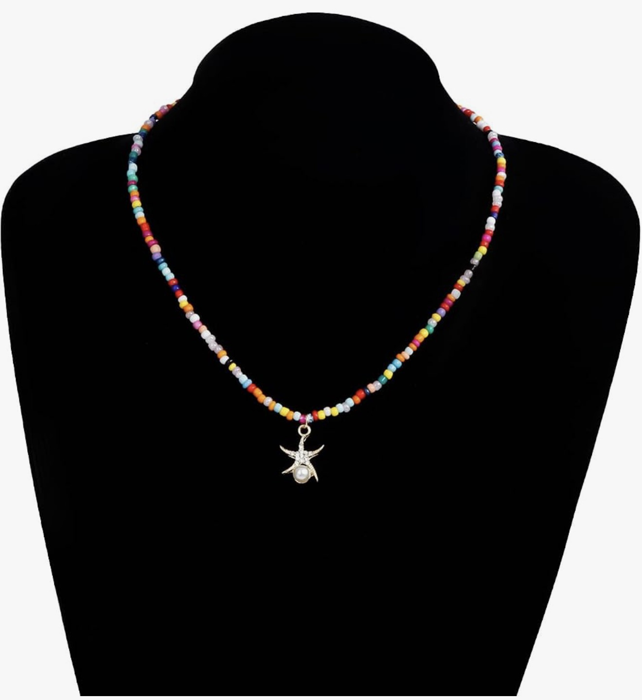 Boho Colorful Beaded Pearl Starfish Summer Chocker Necklace - Image 2