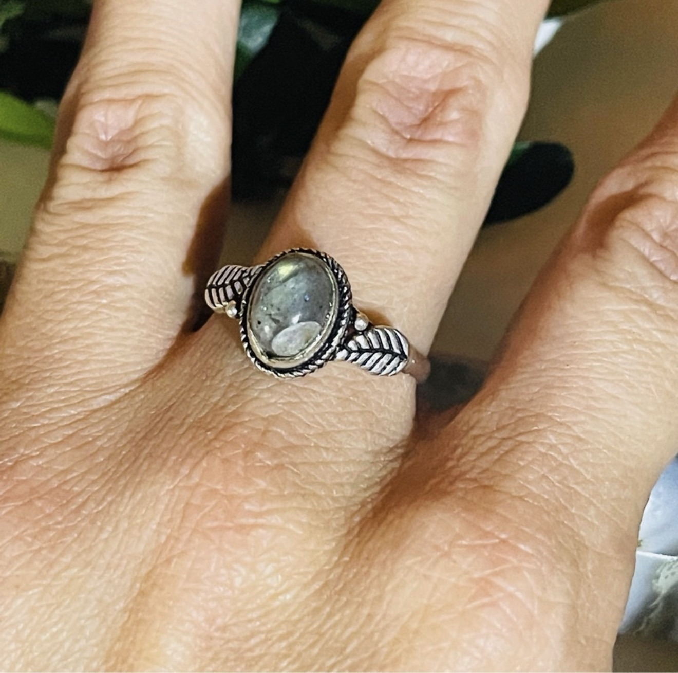 New RARE Rainbow Moonstone Uncommon Blue Purple Artisan 925 Sterling Floral Ring - Made by Nerdy - Image 3