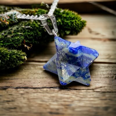Lapis Lazuli Destiny 3 Ghost Merkaba Star Polished Stainless Steel Necklace 20” - Image 4