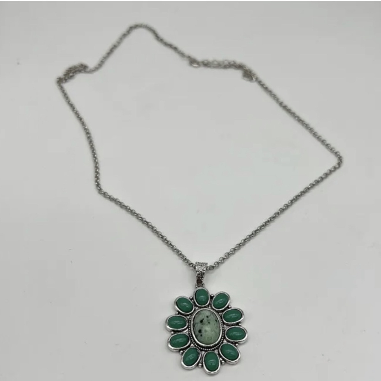 New Sterling Silver Natural Grossularite Garnet Green Chalcedony Boho Necklace - Image 3