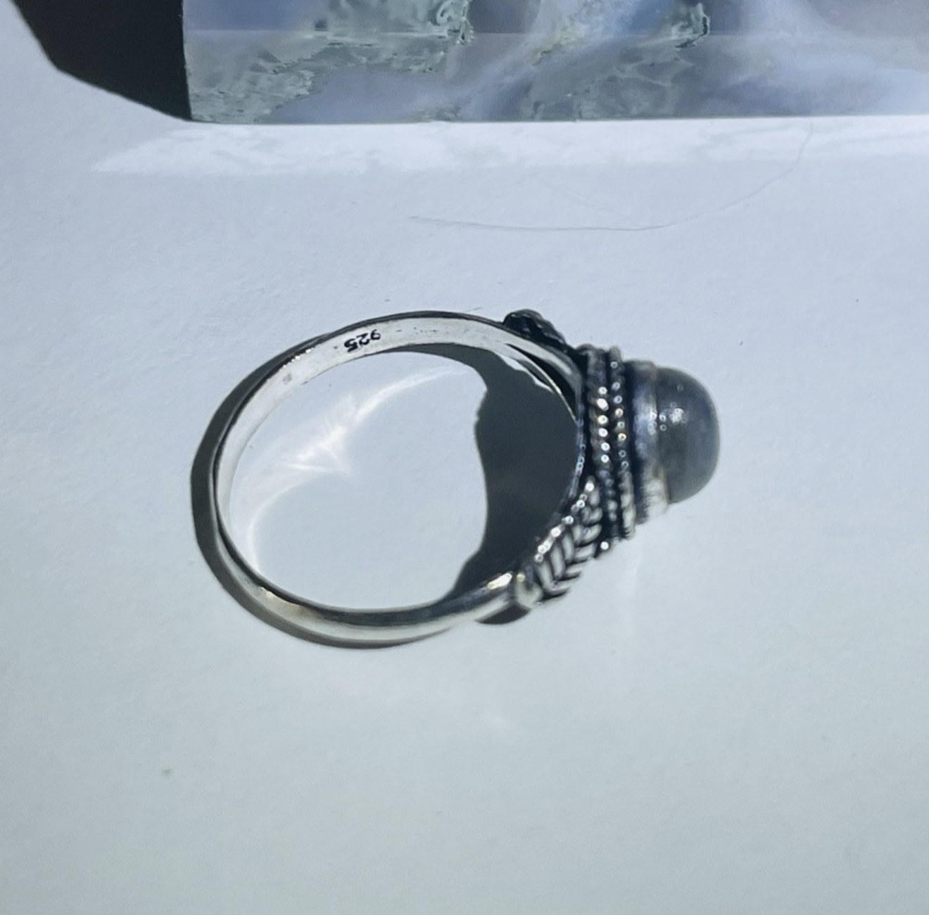 New RARE Rainbow Moonstone Uncommon Blue Purple Artisan 925 Sterling Floral Ring - Made by Nerdy - Image 4