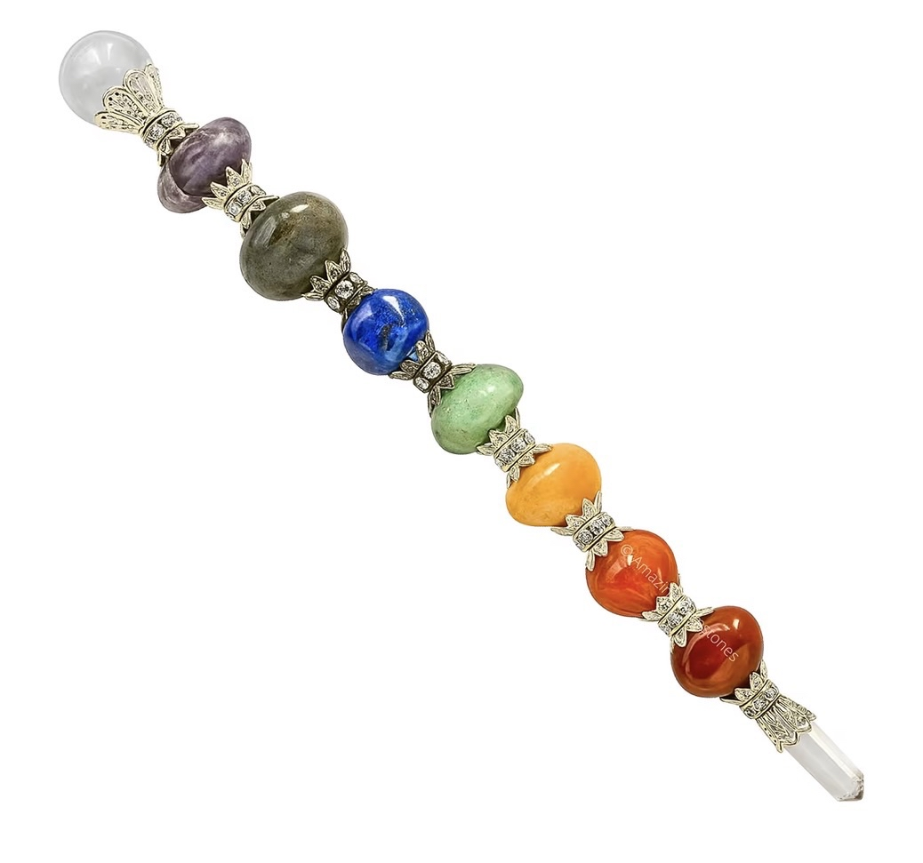 7-Chakra Gemstone Healing Wand Handcrafted by Nerdy!