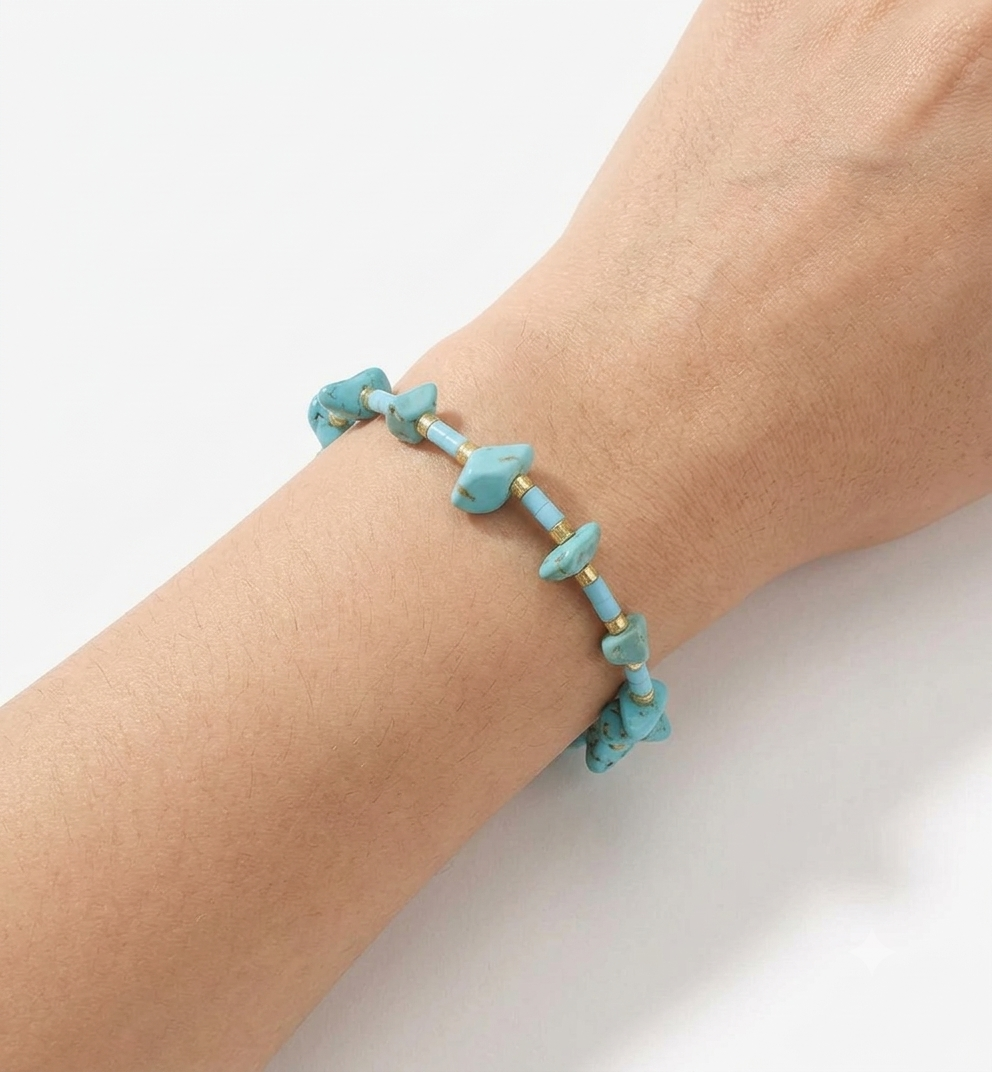 Genuine Turquoise Summer Beach Beaded Stretch Bracelet - Image 3