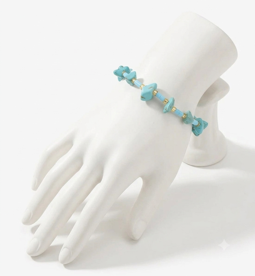 Genuine Turquoise Summer Beach Beaded Stretch Bracelet - Image 2